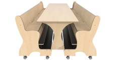 Hoogzit tafel L220 x B64 cm Berken met banken  Tangara Groothandel voor de Kinderopvang Kinderdagverblijfinrichting2